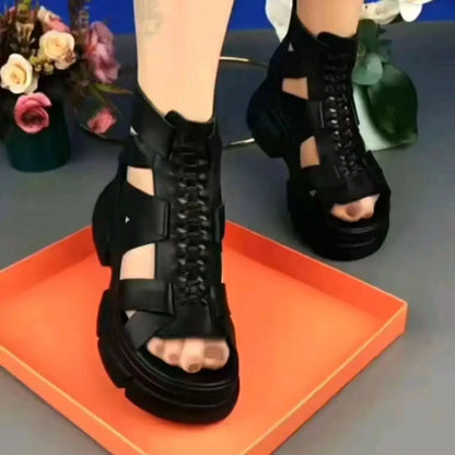 Summer Breathable Shoes for Women Nightclub Soft Fur Straps Casual Thick Sole Shoe Thick High Heels Soft Sole Women's Sandals