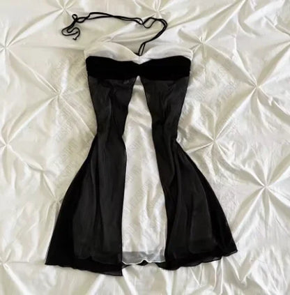 Gothic Harajuku grid pattern dress fashion silmY2K tops emo girl grunge punk street retro American style sexy lace women's dress Ivory