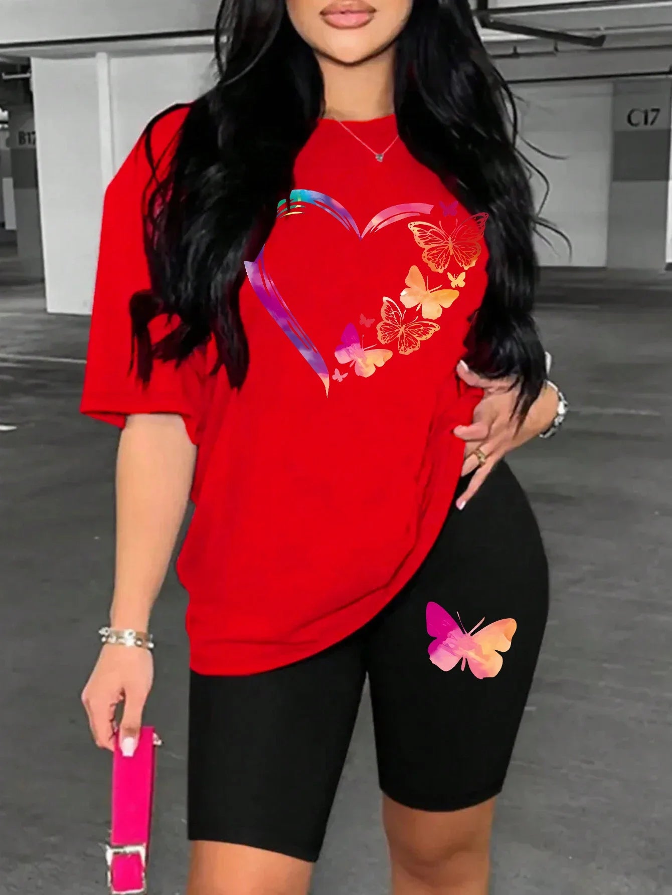 The Love Strung Together By Butterflies Printing Women T Shirts Two Piece Set Fashion Short Sets Comfortable Basic Shirt Shorts Badiee Stylez