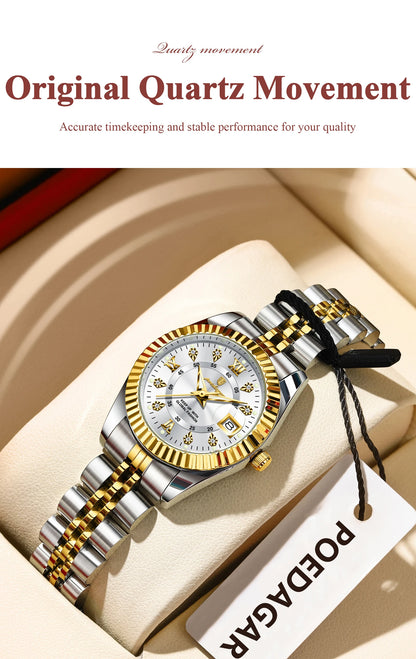 POEDAGAR Original Elegant Women's Watches Waterproof Luminous Date Women Watch Stainless Steel Quartz Fashion Ladies Wristwatch