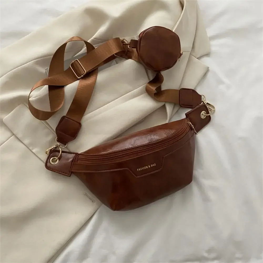 Portable Fanny Packs PU Chest Bag With Coin Purse Korean Style Banana Bag Half Moon Bag Large Capcity Running Waist Bag Men Brown