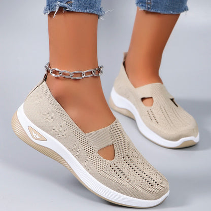 Spring new women's sports shoes, fashionable, breathable, lightweight, non-slip, wear-resistant, casual sports shoes, flat shoes Khaki