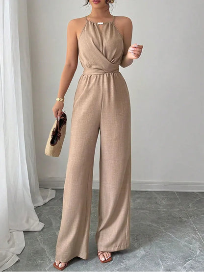 Summer Women's Jumpsuits New Streetwear Fashion Lace-up Casual Slim Folds Rompers Solid Sexy Hollow Out O-Neck Female Clothing Badiee Stylez