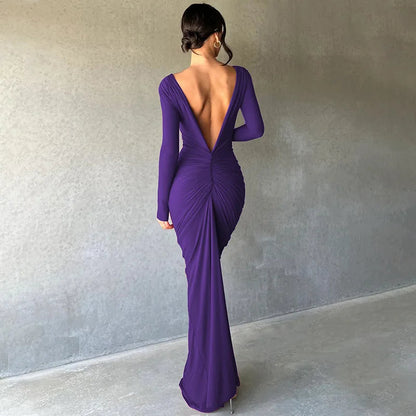 Women Sexy Elegant Long Dress Long Sleeve Backless Bodycon Slit Dress Autumn Evening Party Dresses Female Badiee Stylez