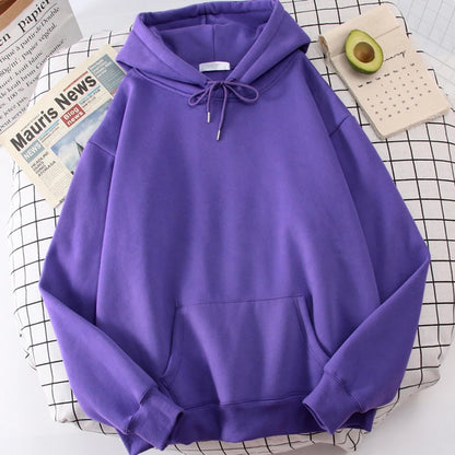 Autumn Casual Women's Solid Hoodie Comfortable Strecth Sweatshirts Loose Pocket Warm Clothes Fashion Street Female Pullovers Purple
