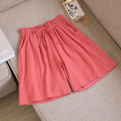 2024 Women Cotton Shorts,Summer Casual Solid Two Pockets shorts high waist loose shorts for girls Soft Cool female shorts Brick Red