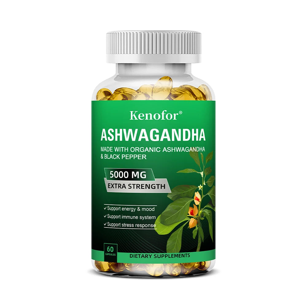 Ashwagandha Capsules - Boost Energy, Improve Mood, Relax The Body and Mind, Improve Sleep Quality, and Enhance Physical Strength 60 count-1 bottle