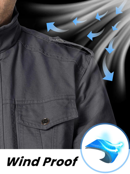 TACVASEN Full Zip Cargo Jacket Mens Retro Stand Collar Pilot Jacket Spring Autumn Lightweight Bomber Jacket Casual Outwear