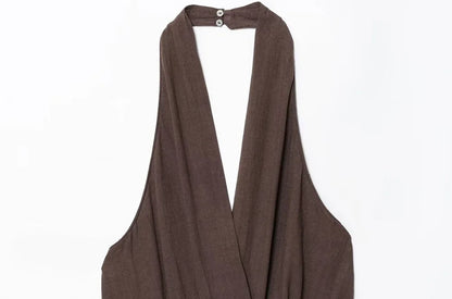 TRZA Women's Fashion Halter Neck Jumpsuit Backless Side Zipper Playsuit Buckle Detail Female Clothing