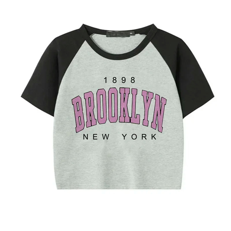 Women Brooklyn 1898 Letter Print Crop Tops Y2k T Shirt Harajuku Cropped Tshirt Funny Graphic T-shirt Korean Style Clothes Female 404