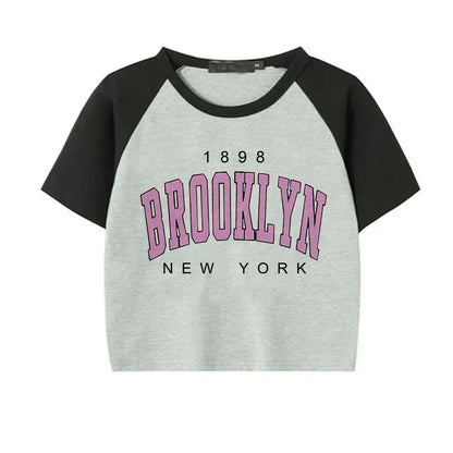 Women Brooklyn 1898 Letter Print Crop Tops Y2k T Shirt Harajuku Cropped Tshirt Funny Graphic T-shirt Korean Style Clothes Female 404