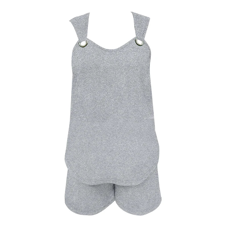 Women's Casual Fashion Set with Suspender Sleeveless Solid Color Top and Pants Set Summer Comfortable Clothing