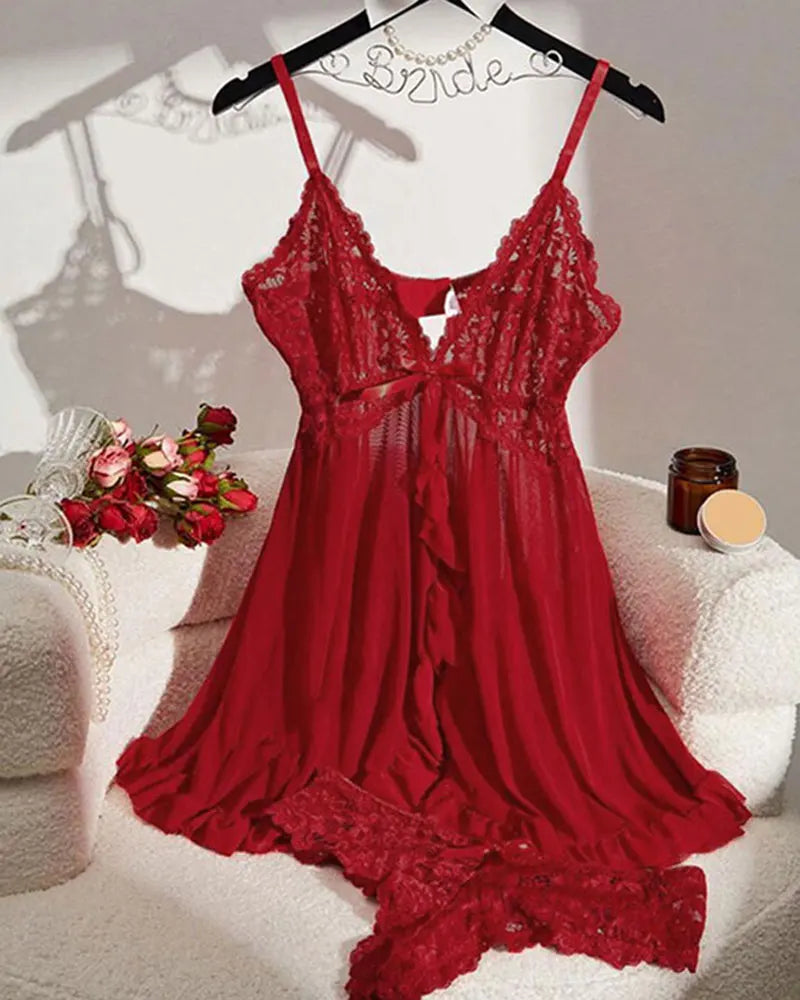 Soft Sheer Nighty Pajamas Hotselling Nightgowns Dark Green Halter Dress Women Sleepwear Sexy Bra Plus Size Nightdress Thong Sets Badiee Stylez