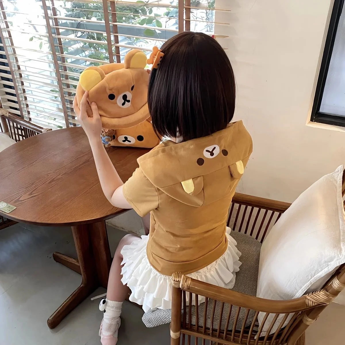 Cute Cartoon Hoodie Rilakkumaed Zip-up Hoodie Teddy Bear Ears Long Sleeve Jacket Fashion Women's Casual Cardigan Cotton Clothing