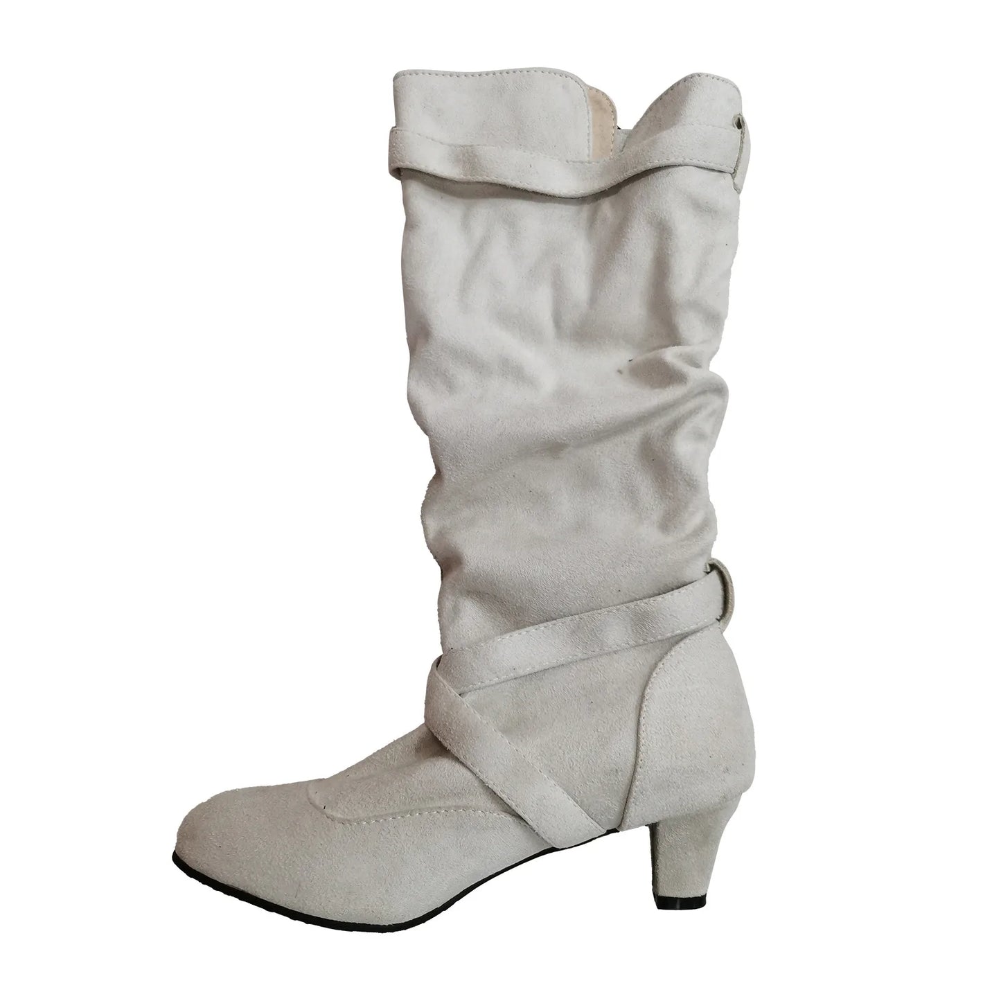 Leather Calf Boots For Women Low Heel Women's Foreign Trade Autumn And Winter New Mid Heel Slip Fashion Plush Mid Medium Boot