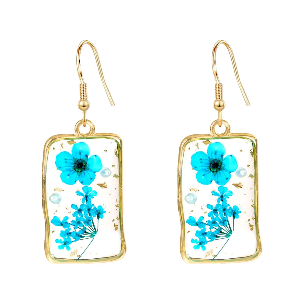 New In Earrings Dried Flower Crystal Dangle Hoop Earrings For Women Stainless Steel Diycharm Long Earring Cute Jewelry Wholesale 4