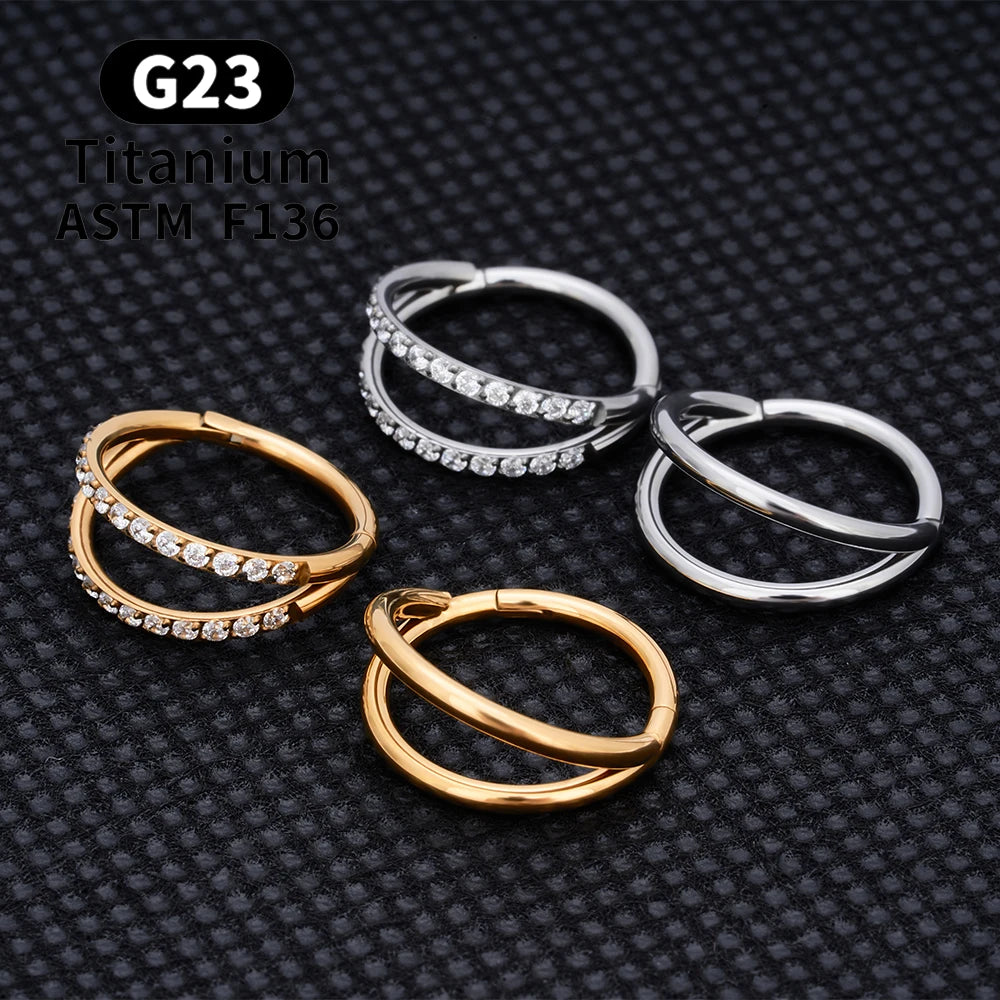 F136 G23 Titanium Nose Ring 16G Hinged Segment CZ Septum Clicke Daith Earrings Hoops Ear Cartilage Tragus Helix Piercing Jewelry