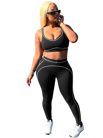 Fitness Women 2 Piece Set Sleeveless Tank Top Skinny Jogging Pants Matching Set 2025 Summer Popular Streetwear Sporty Tracksuits Black