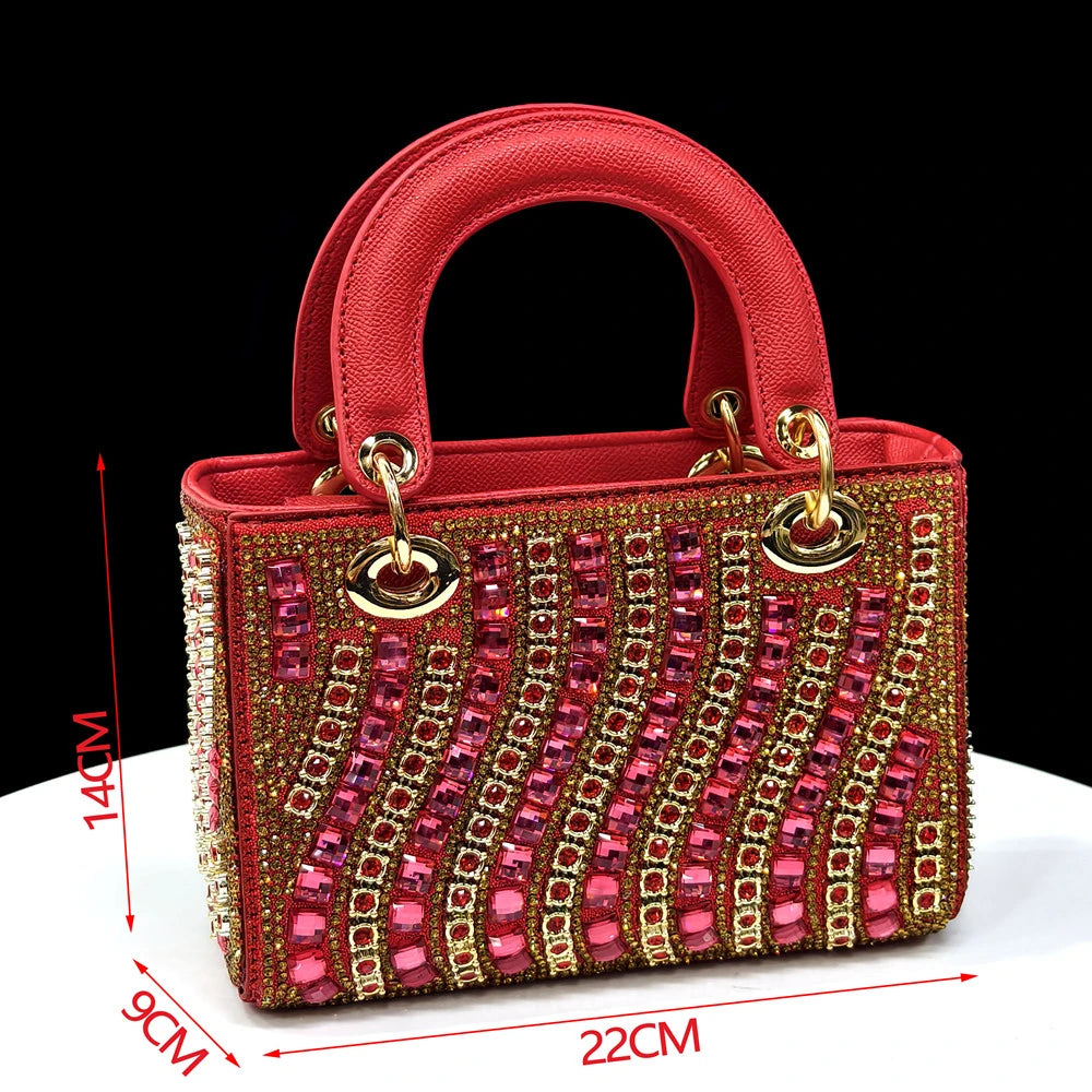 2025 Luxurious Italian Women's Party Shoes & Bag Set – Elegant Golden Rhinestone Spring/Summer Sandals with Pointed High Heels f