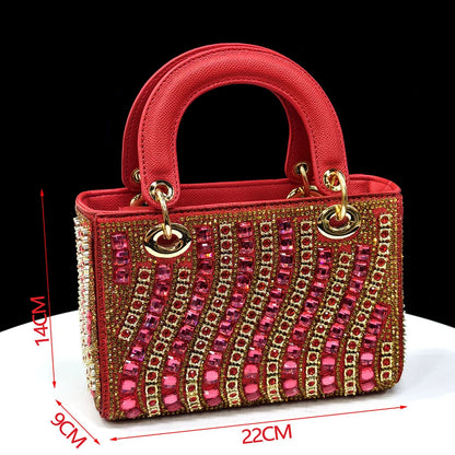 2025 Luxurious Italian Women's Party Shoes & Bag Set – Elegant Golden Rhinestone Spring/Summer Sandals with Pointed High Heels f