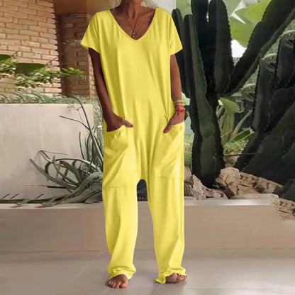 jumpsuit women Fashion Casual Short Sleeve Jumpsuits Loose and comfortable Pullover bodysuit With Pockets trend monos largos Badiee Stylez