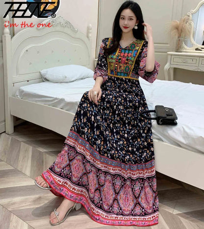 Indian Dress for Women Summer Embroidery Chic Elegant Party Dresses Clothes Vintage Long Maxi Prom Bohemian Beach Robe Vestidos Badiee Stylez