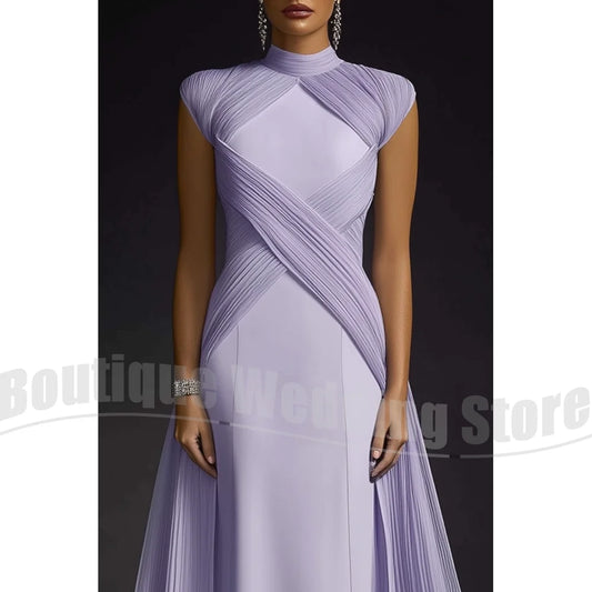 Evening Dresses for Women Fashion Pleated Draped Prom Gowns Slim Elegant High Collar Sleeveless Floor Length Party Dresses Badiee Stylez