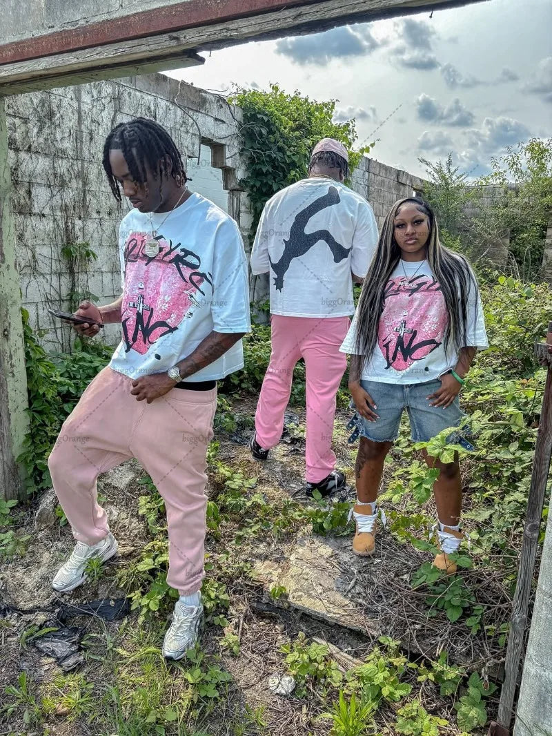 American Retro Letter Printing Oversized T-shirt Hip-hop Harajuku Punk Round Neck Graphic Top Men Trendy Casual Streetwear Women Badiee Stylez