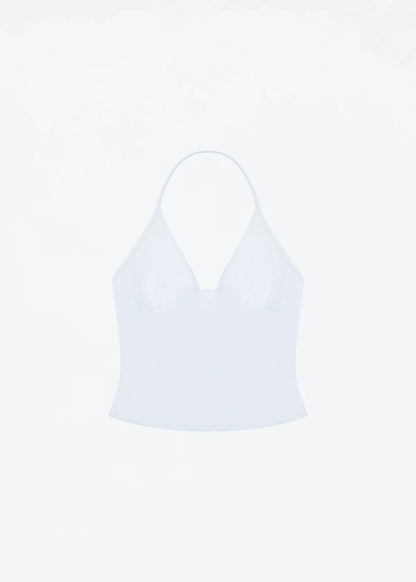 Tank triangle cup halter V-neck backless crop top Hayley's same style strappy top low-cut backless top WHITE