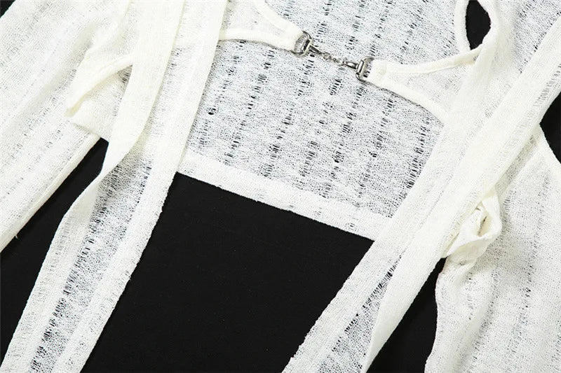 Goth Dark Open Shoulder Techwear Y2k Crop Cardigans Mall Gothic Hooded Sexy Women Crop Tops Punk Grunge Buckle Streetwear Shirts