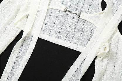 Goth Dark Open Shoulder Techwear Y2k Crop Cardigans Mall Gothic Hooded Sexy Women Crop Tops Punk Grunge Buckle Streetwear Shirts