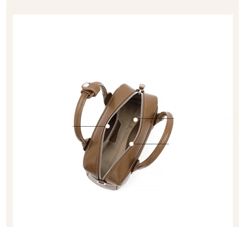 Hifashion Vintage Boston Cow Genuine Leather Handbags For Women 2025 Trend Designer Bowling Work Ladies Shoulder Crossbody Bags