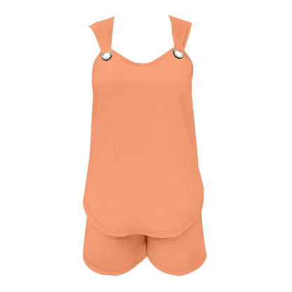 Women's Casual Fashion Set with Suspender Sleeveless Solid Color Top and Pants Set Summer Comfortable Clothing