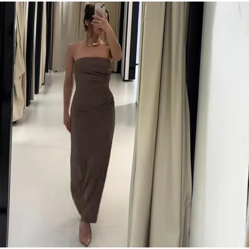 Women's V-neck Sleeveless Backless Slim Fit Metal Halter Jumpsuit Sexy Hollow out Long Robe Party Dress New Tank Top 2025 Summer
