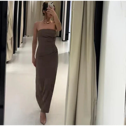Women's V-neck Sleeveless Backless Slim Fit Metal Halter Jumpsuit Sexy Hollow out Long Robe Party Dress New Tank Top 2025 Summer