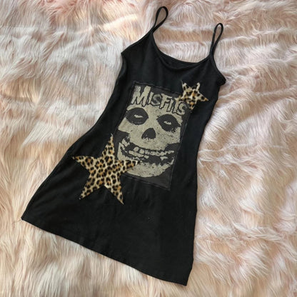 Woman Clothing Gothic Dress Harajuku Party Dresses Graphic Rock Y2k Clothes Black Mini Dress Punk Goth Emo Short Women's Summer black