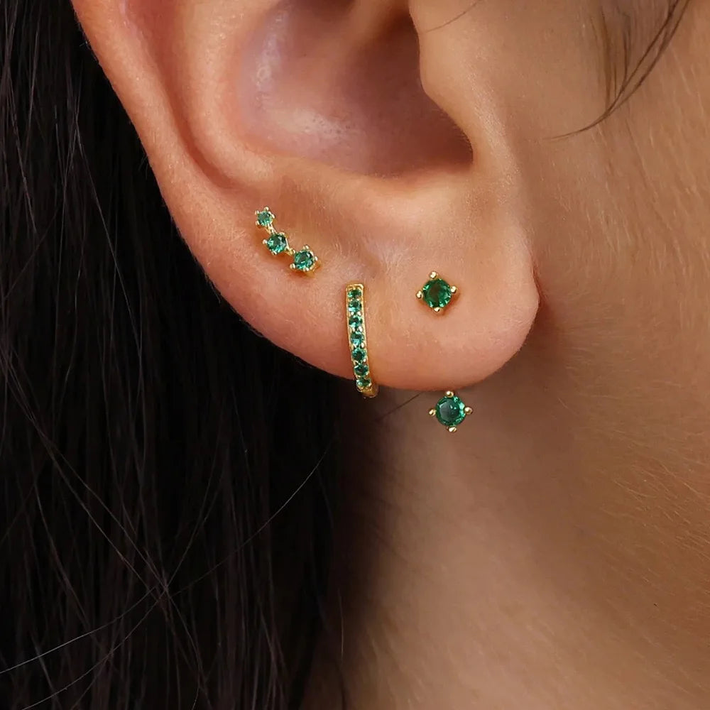 3 Pairs Exquisite Zircon Little Huggies Hoop Earrings Set for Women Stainless Steel Unique Cartilage Earring Piercing Jewelry Badiee Stylez