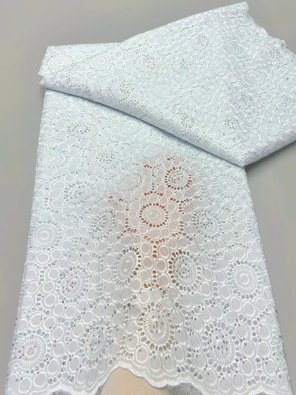 Original Austria Pure Cotton Lace Fabric 2024 High Quality Swiss Voile Embroidery Stones Lace Fabric For Women Celebration Dress A159 5码 5yard