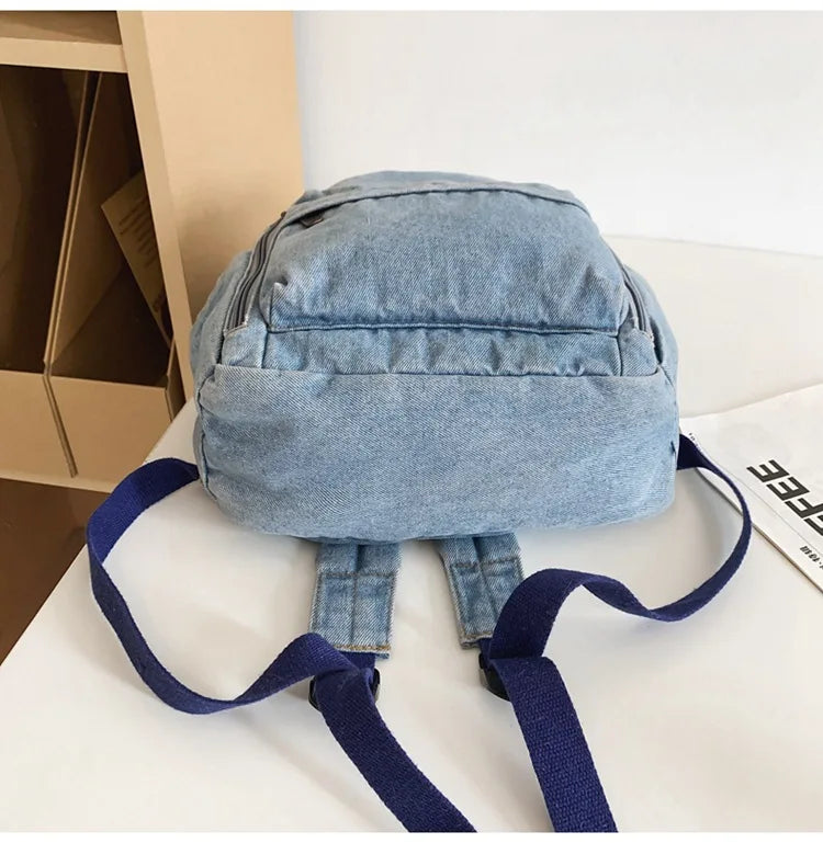 Large Capacity Denim Backpack Custom Embroidered Name Boys Girls Travel Backpack Personalized Daily Rucksack with Any Names