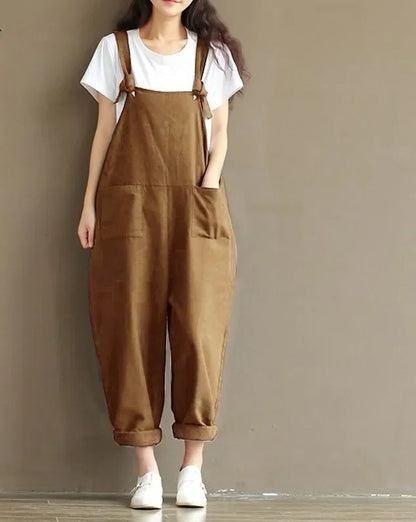 Women's Solid Color Simple Suspender Jumpsuit Sanded Cotton Pocket Loose Suspender Casual Pants Daily Commuter Wear S-3XL Badiee Stylez