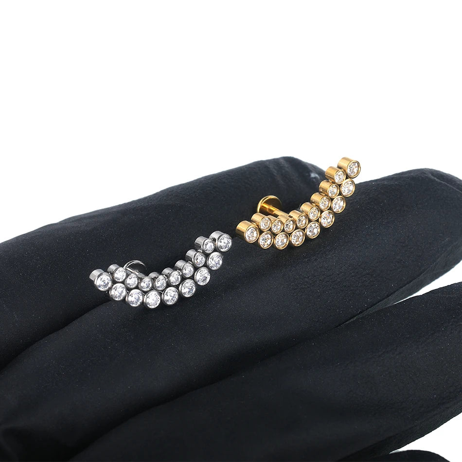 PVD Titanium PIERC Labret Stud Double CZ Paved Ear Cartilage Tragus Helix Earrings Lip Ring Daith Piercing Gift for Women