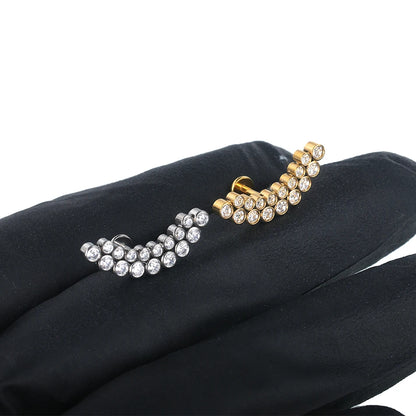 PVD Titanium PIERC Labret Stud Double CZ Paved Ear Cartilage Tragus Helix Earrings Lip Ring Daith Piercing Gift for Women