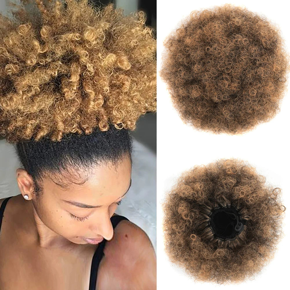 Synthetic Large Afro Puff Drawstring Ponytail Kinky Curly Bun HairPiece African American Clip in Updo Extensions for Black Women 8inch-1BT27 Medium