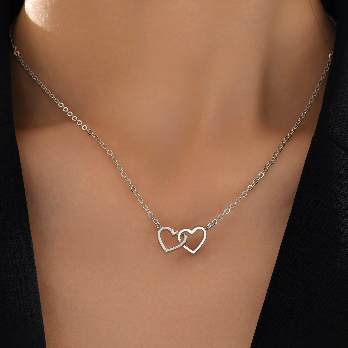Tiny Cute Double Hollow Heart Chain Necklace Women Fashion Love Necklace Valentine's Day Jewelry for Women Badiee Stylez