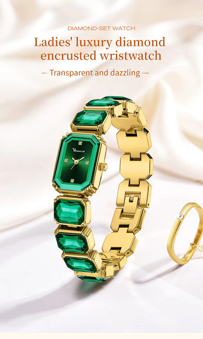 1PC Luxury Women's Watch Fashion Stainless Steel Gold Gorgeous Water Diamond Square Quartz Movement Gift Wrist Watches for Women Badiee Stylez