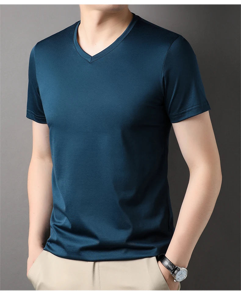 Top Grade 1.7% Mulberry Silk New Brand Tops Round Neck t Shirts For Men 2025 Summer Short Sleeve Casual Fashion Mens Clothing