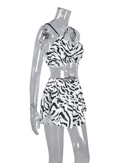 Marthaqiqi Printing Women Sleepwear 2 Piece Set Tank Tops Pajamas Crop Top Spaghetti Strap Nightgowns Shorts Casual Nightie Suit