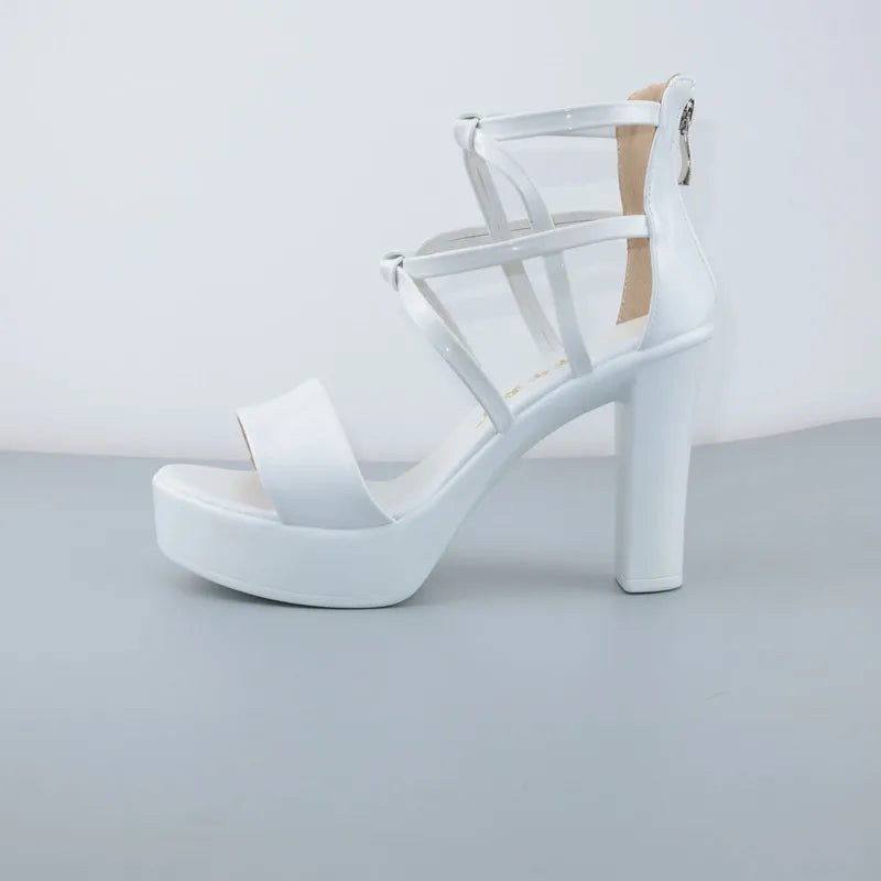 Big Size 32-43 Block Heel Platform Sandals Women Wedding Shoes 2025 Summer High Heels Gladiator Sandals Patent Leather Sandals