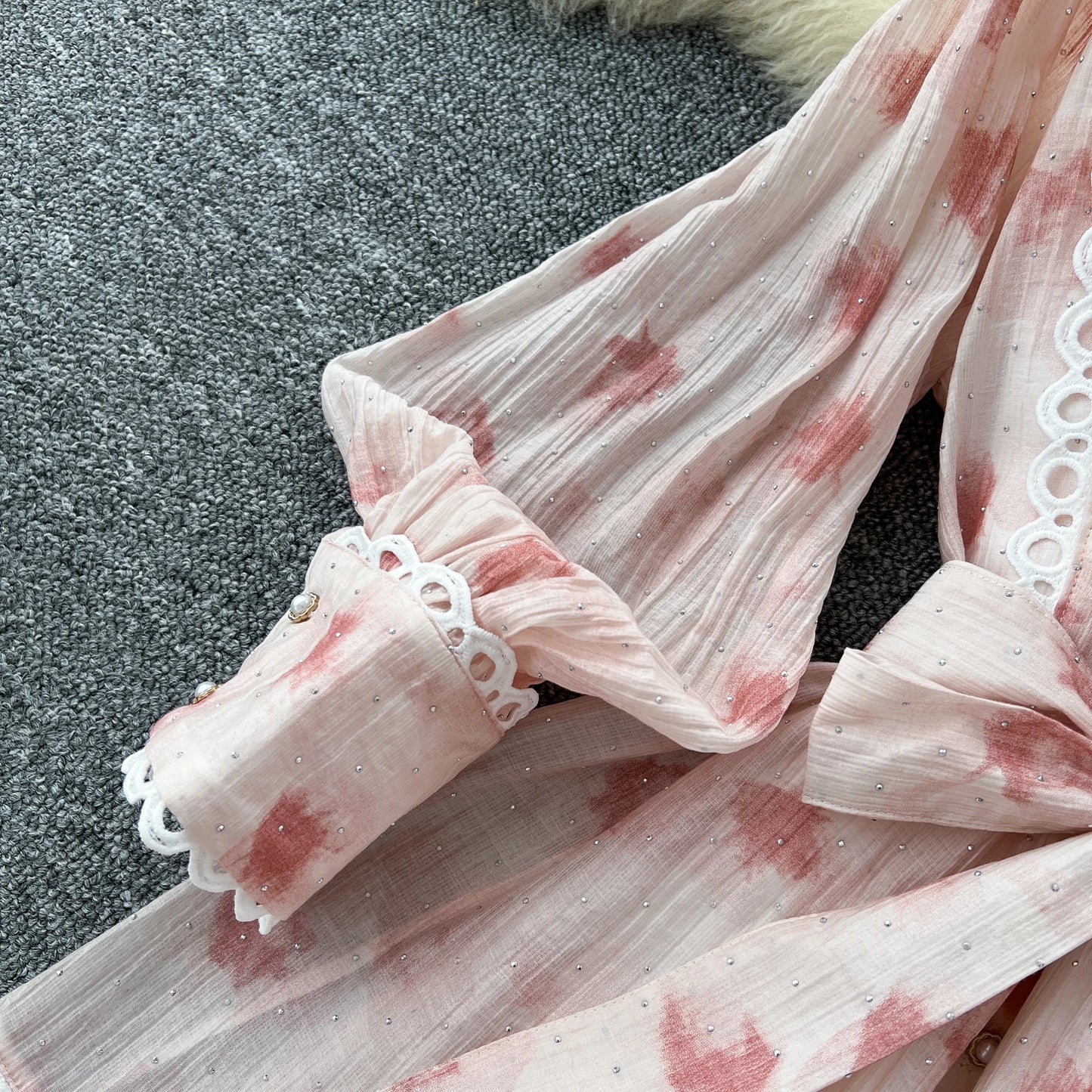 Chic vintage rhinestone lace-up slim Elegant Fairy korean fashion Boho Sundress women clothing Long dress