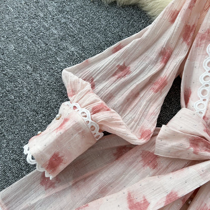 Chic vintage rhinestone lace-up slim Elegant Fairy korean fashion Boho Sundress women clothing Long dress